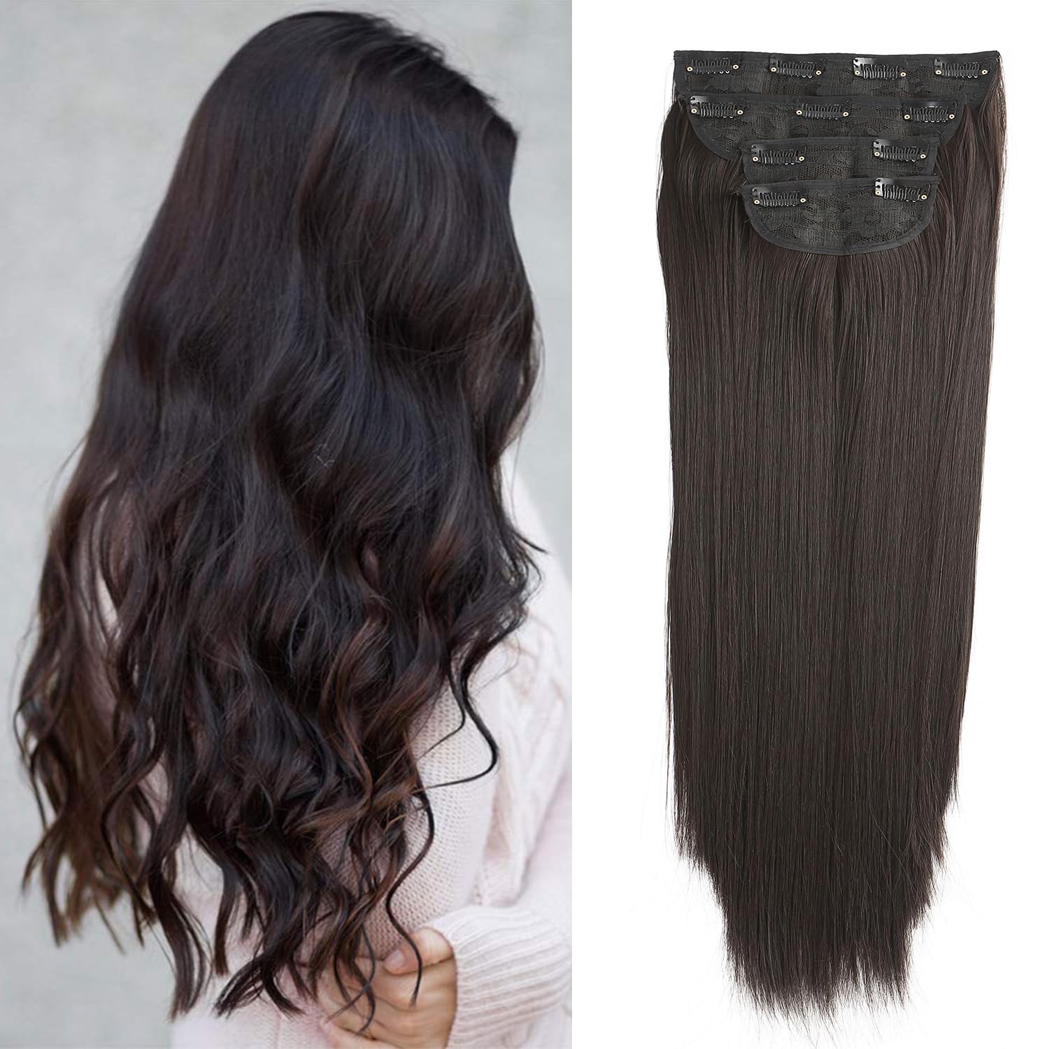 Mscat 16 Inch Clip in Hair Extensions Synthetic Thick Hair pieces for Women Girls 4PCS Full Head Set Curly Synthetic Hair Extensions(4#)