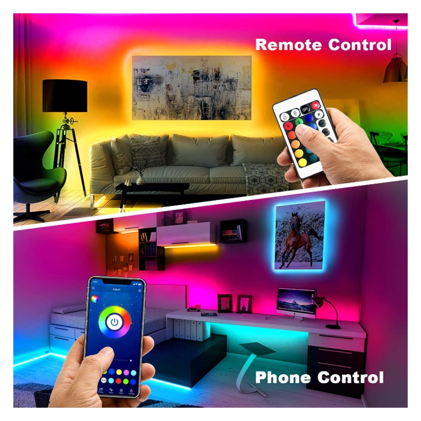 Bande LED USB RVB 5050 luces LED Rétroéclairage TV 10 m Ruban LED Bluetooth Magique Éclairage pour la Maison Cuisine Éclairage pour la Chambre (5050 IR 24 Touches, 1M Ensemble Complet)