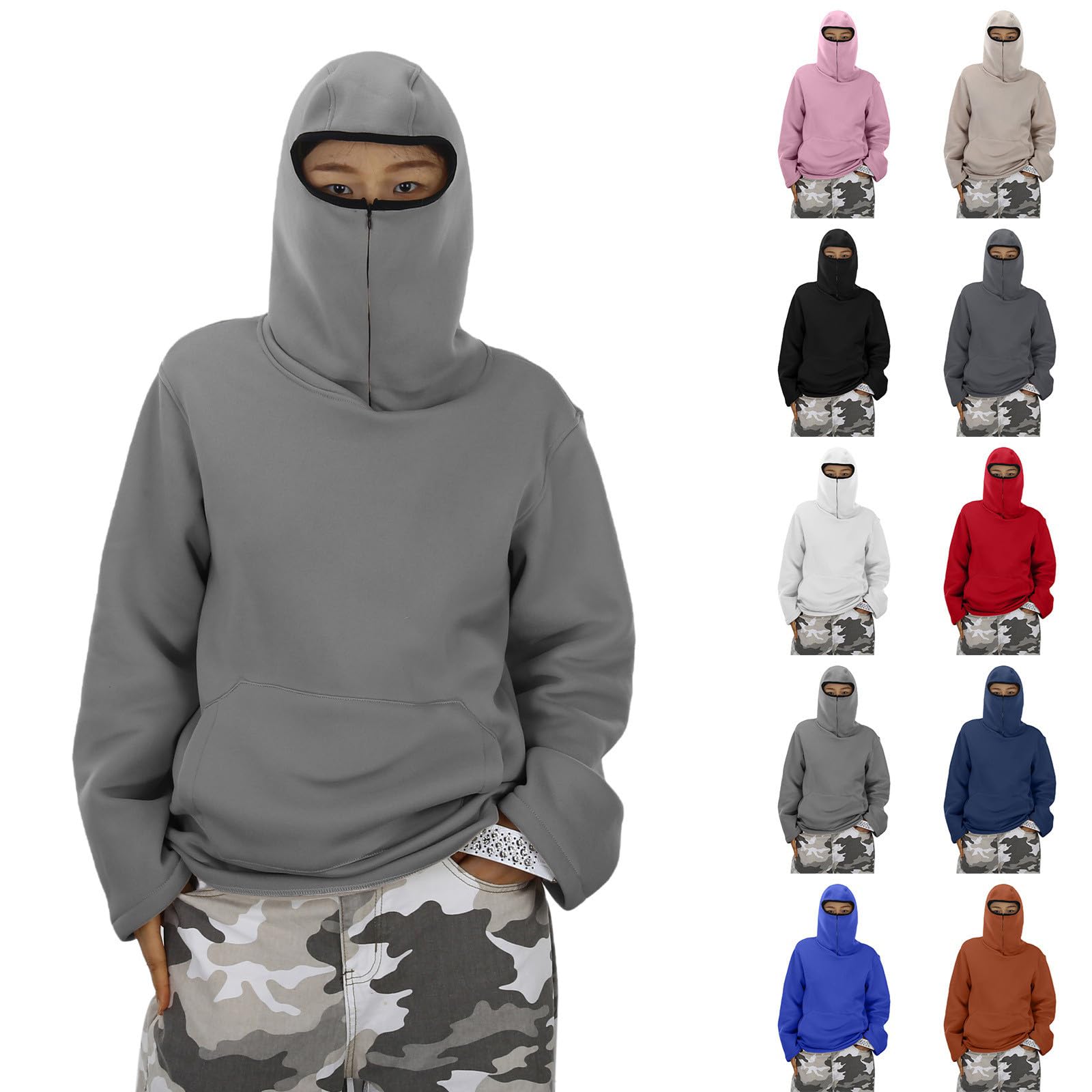 Balaclava Zip Hoodie Herren Damen Ninja Kapuzenpullover Warm Mask Jacke