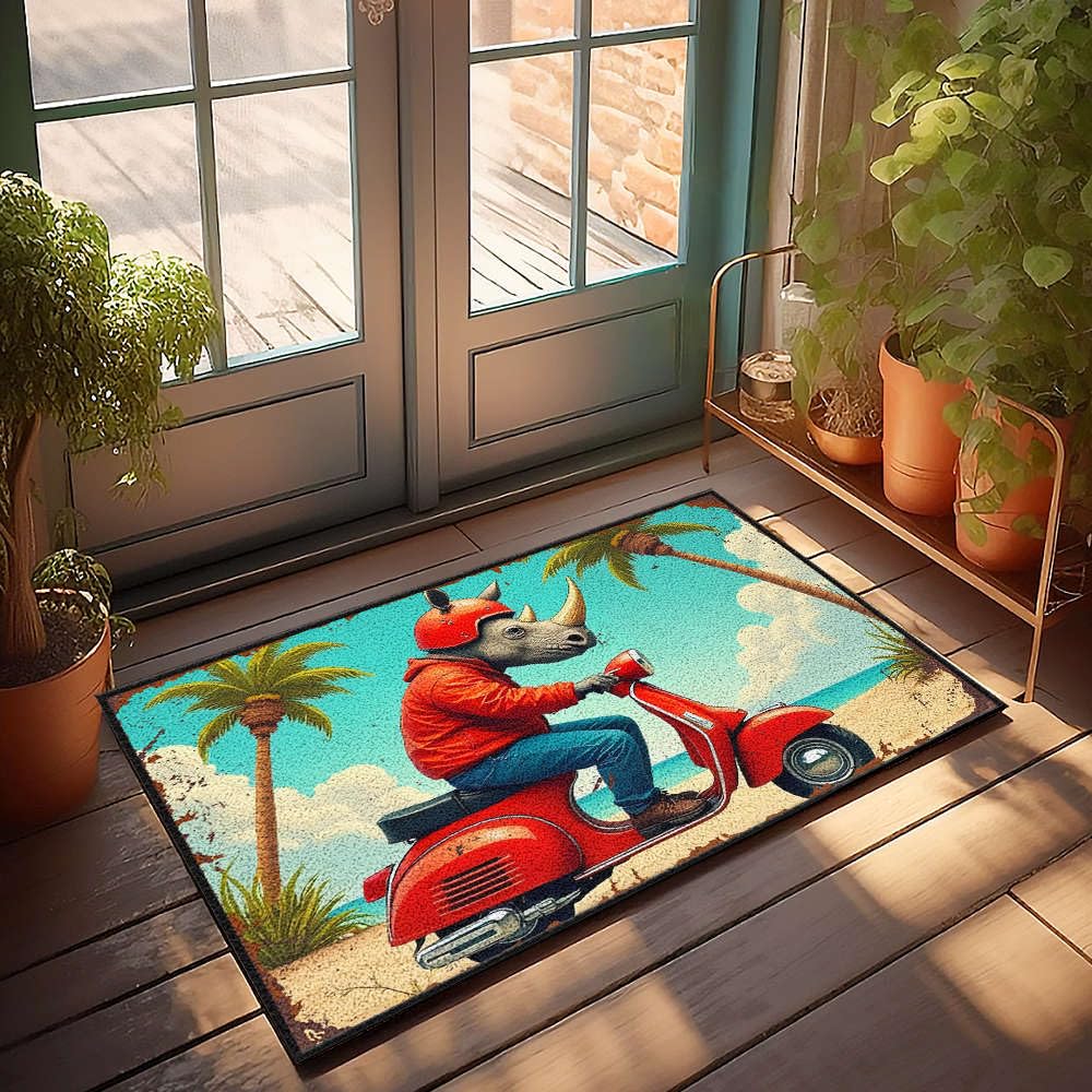 Paillasson extérieur 65x90 cm rhinocéros rouge tapis d'entrée pour man cave