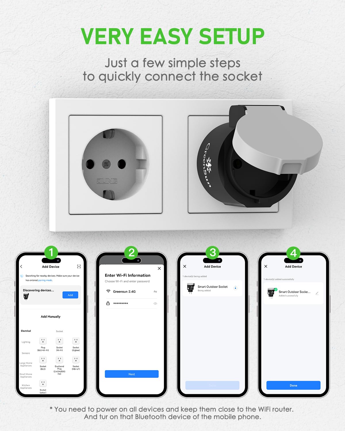 GreenSun Presa Smart Esterno - 4PCS Smart Life APP Telecomando Temporizzata Programmabile 16A Misuratore Di Consumo Elettrico Prese WIFI Compatibile con Alexa/Google Home IP44 Impermeabile