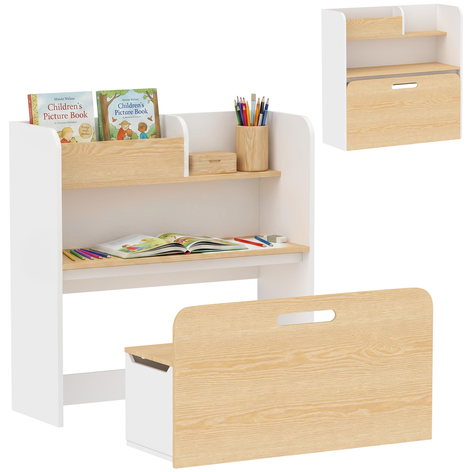 AIYAPLAY Bureau et Chaise pour Enfant 5 en 1 pour 3 à 8 Ans Blanc