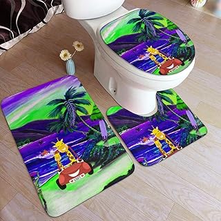 Lawenp Juego de alfombras de baño de Moda para Surf en la Playa Tropical, 3 Piezas, Almohadillas Antideslizantes, Alfombrilla de baño + Contorno + Tapa de Inodoro