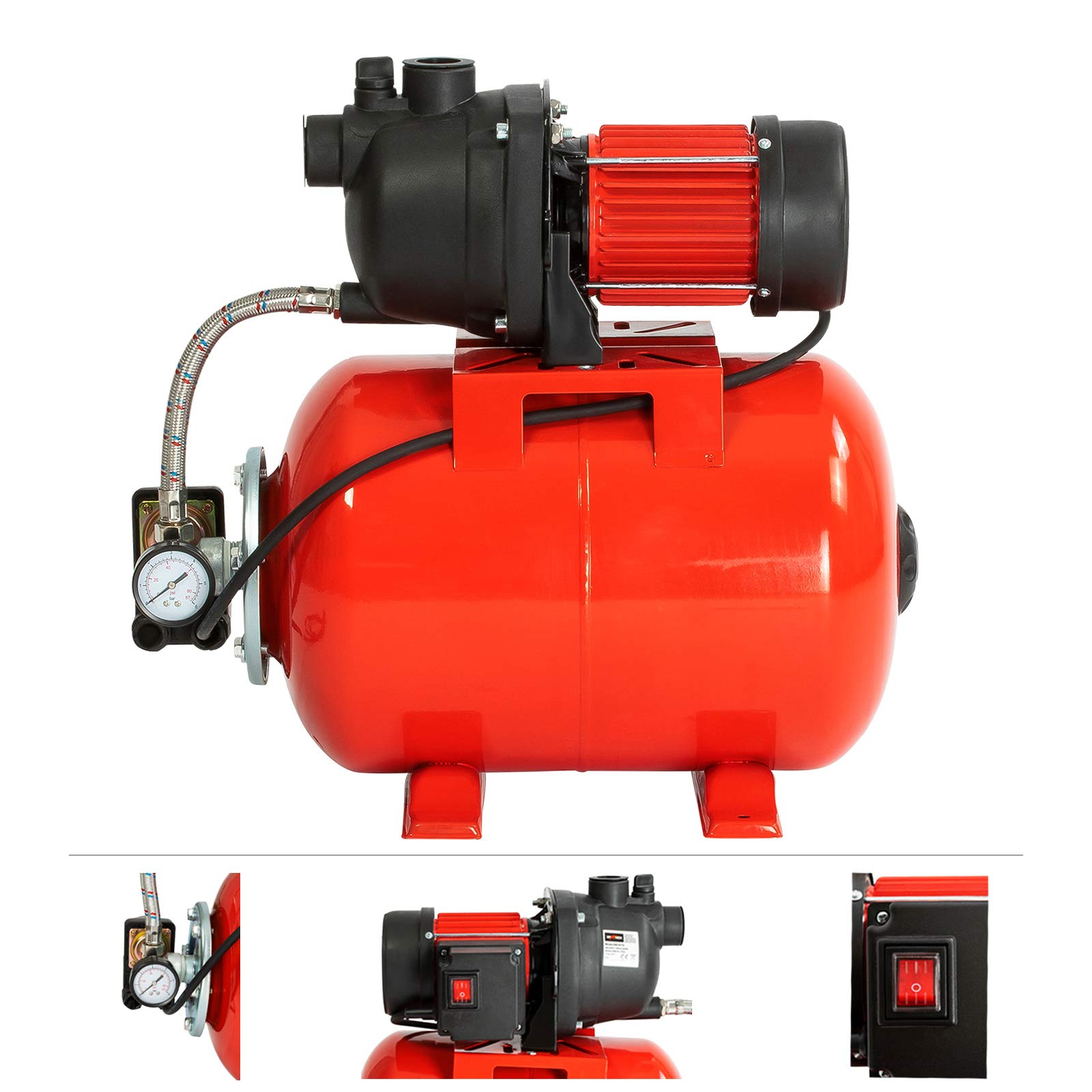 Grafner Hauswasserwerk 1200 Watt (max. 5 bar, 25 Liter Kessel, Fördermenge 3800 Liter/Stunde, Start/Stop Automatik, Druckschalter, Manometer, Trockenlaufschutz) Hauswasserautomat Gartenpumpe