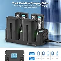 Vista 3 de Cargador rápido de batería NP-F de 4 canales con pantalla LCD, enchufe de alimentación PD de 65 W, luz indicadora de carga y cable USB-C compatible