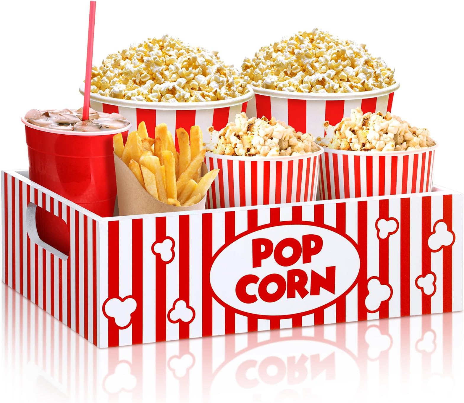 Movie Night Supplies Snack Trays with Handles Reusable Wooden Movie Gift Basket for Theater Popcorn Bucket Bowl Box Container Family Room Decor(Striped)