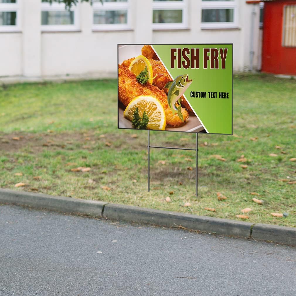 Custom Weatherproof Yard Sign Seafood Fish Fry #1 Outdoor Advertising Printing Lawn Garden 18x12 Inches 1 Side Print Personalized Text Here