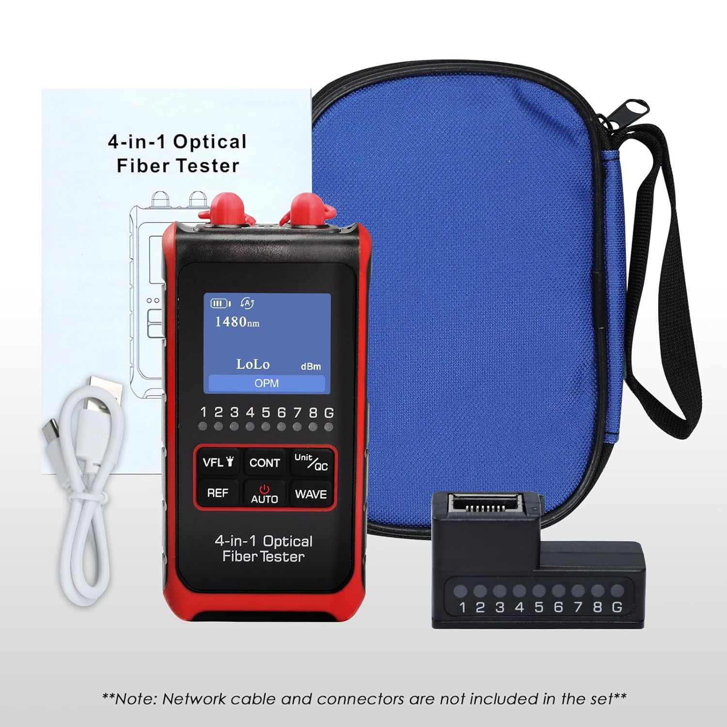 4 in 1 Optical Power Meter Network Tester FC/SC/ST Universal Interface Fiber Tester Optic Power Meter Rechargeable LCD Digital Fiber Optic Cable Tester for RJ45 Network Tester