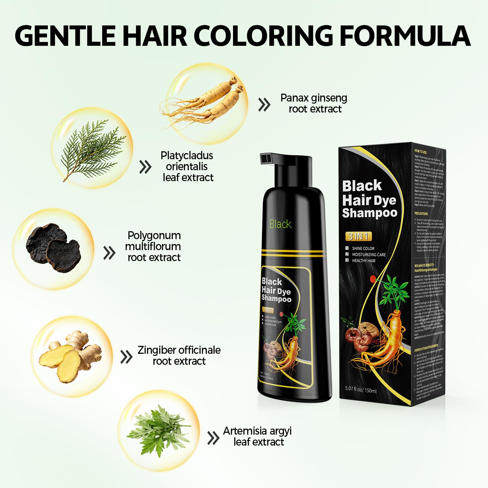 JUANCHI Black Hair Dye Shampoo 3 in 1, 150ML Hair Dye Shampoo for Women Men