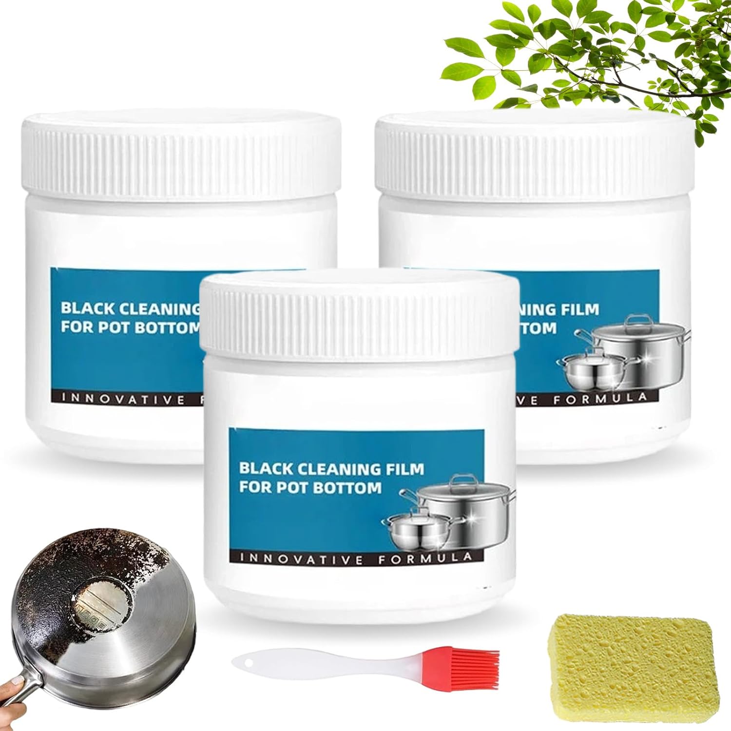 Powerful Burnt Residue Remover Paste for Cookware, Stainless Steel Scratch Remover, Black Cleaning Film for Pot Bottom, Pan Cleaner for All Cookware Material, Surface-Friendly and Scratch-Free (3pcs)
