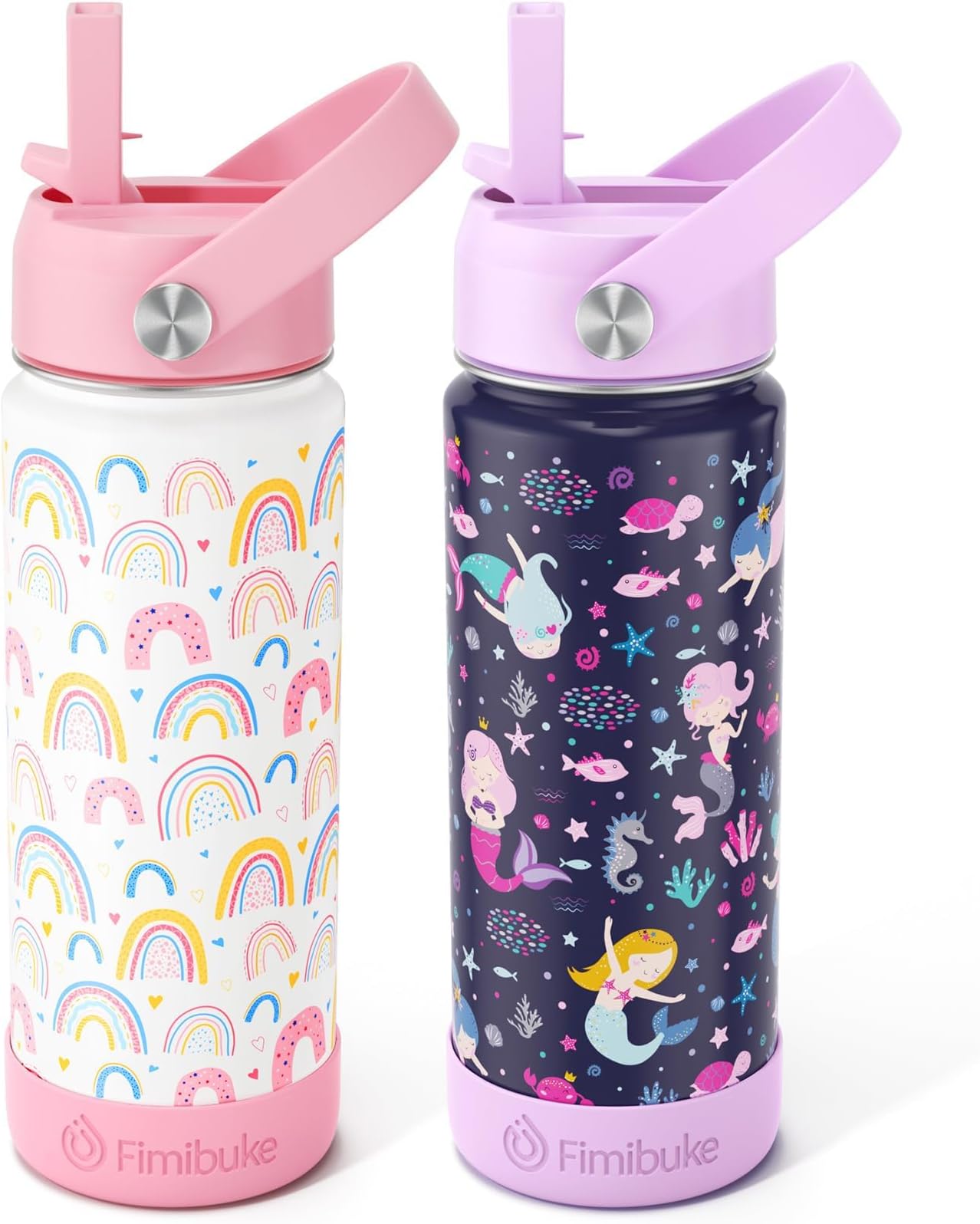 Fimibuke 18oz Kids Insulated Water Bottle, 18/8 Stainless Steel Kids Cups | BPA FREE Travel Tumbler with Straw Double Wall Vacuum Leak Proof Metal Toddler Water Bottle for School Boys Girls, 2 Packs