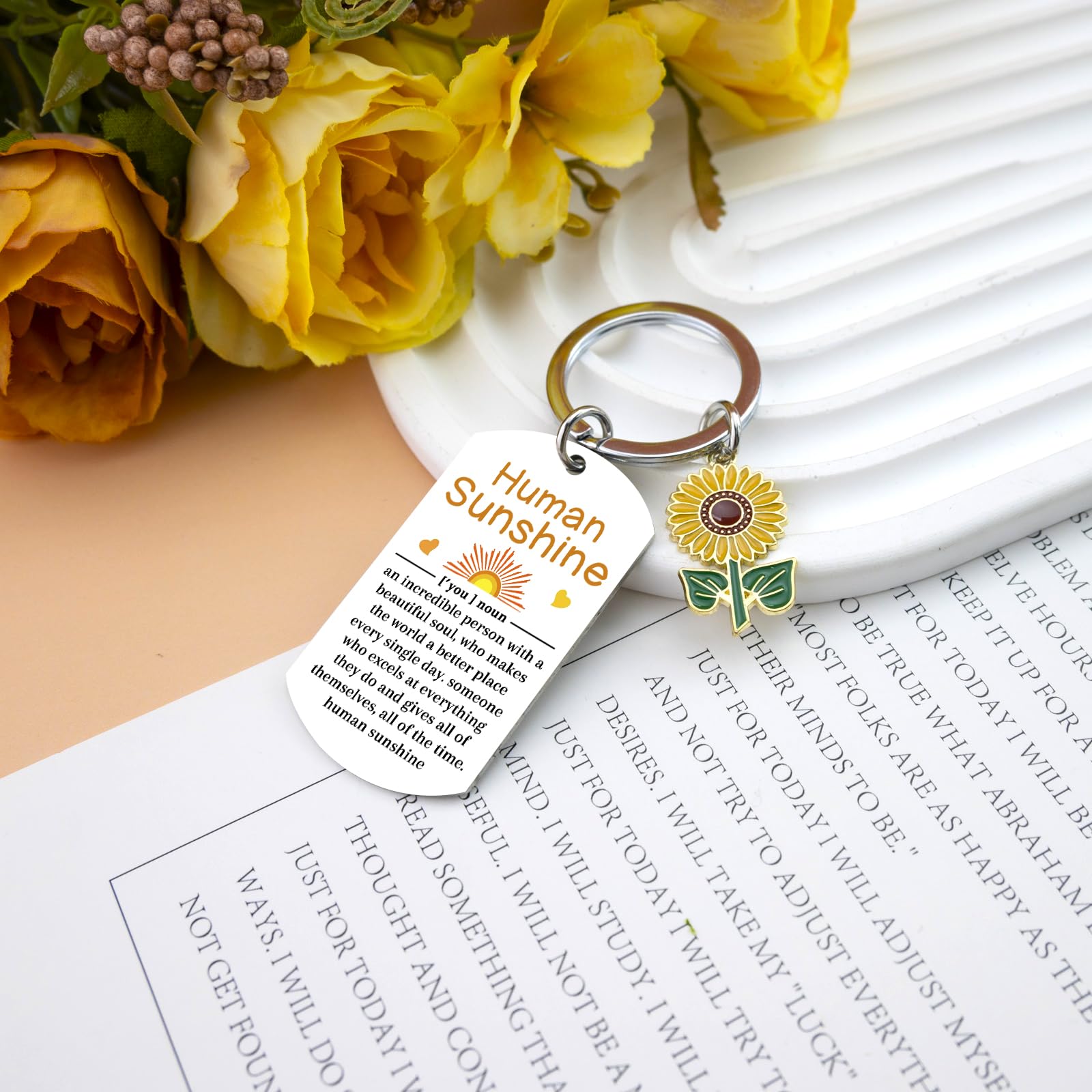 Human Sunshine Gifts for Women Sunflower Keychain Thank You Appreciation Valentines Day Gifts for Coworkers Leader Teacher Mental Health Gift Ideas Motivational Sunflower Gift for Women