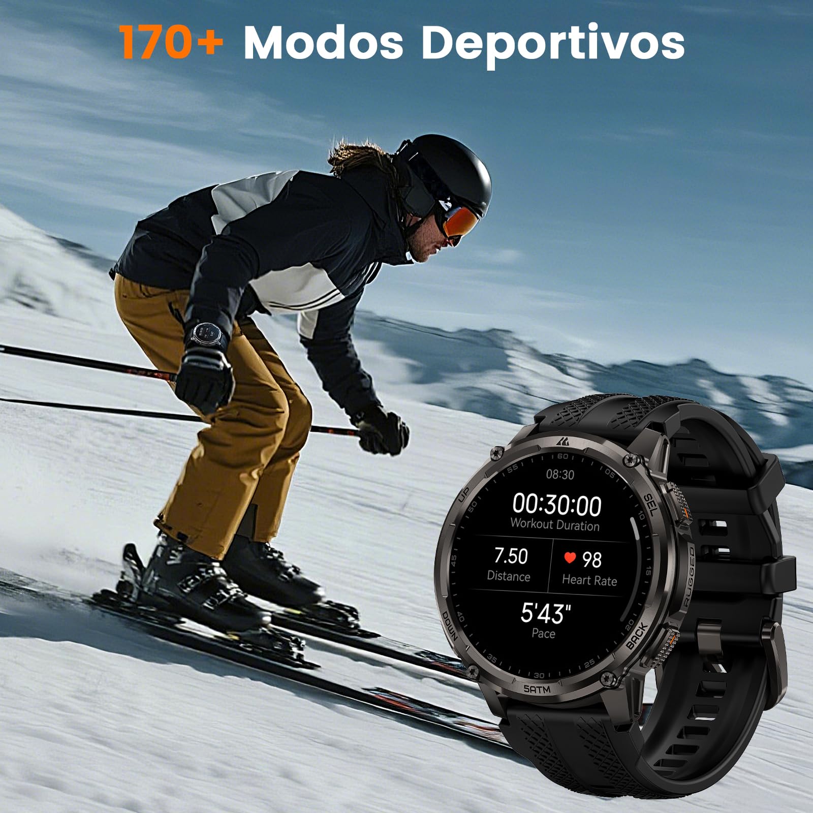 KOSPET Tank T4C Reloj Inteligente Hombre con LED, Pantalla AMOLED 1,5”, GPS Doble Banda y Brújula, Batería 50 Días, Frecuencia Cardíaca y Sueño 24/7, Resistente 50 m, Llamadas