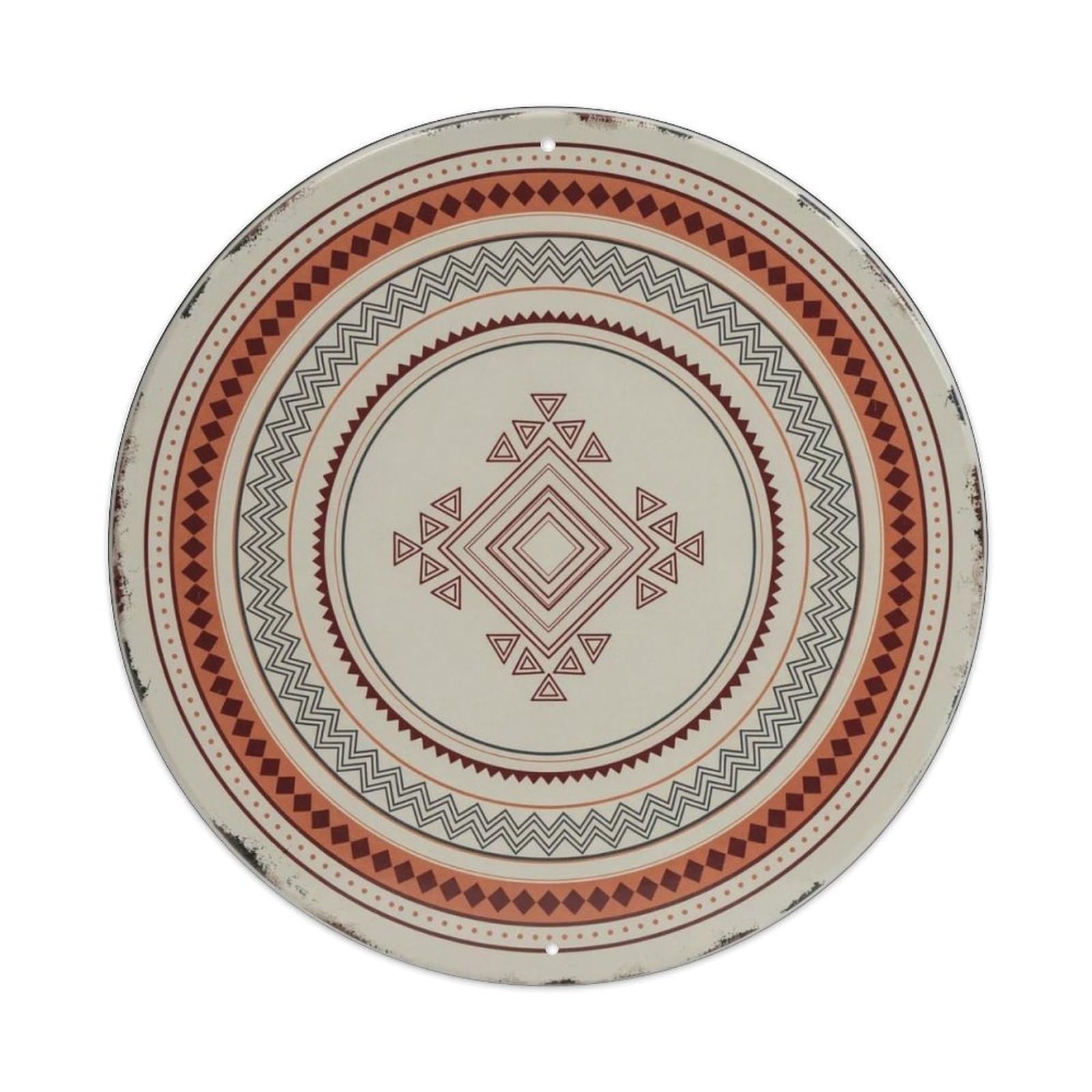 Tribal Geometric Stripes Round Metal Tin Sign Plaque