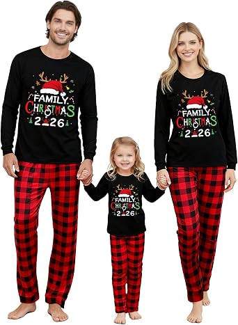 Family Christmas Pajamas Matching Sets Christmas Themed Vacation Plaid Xmas Pjs for Adults Women & Men & Couples