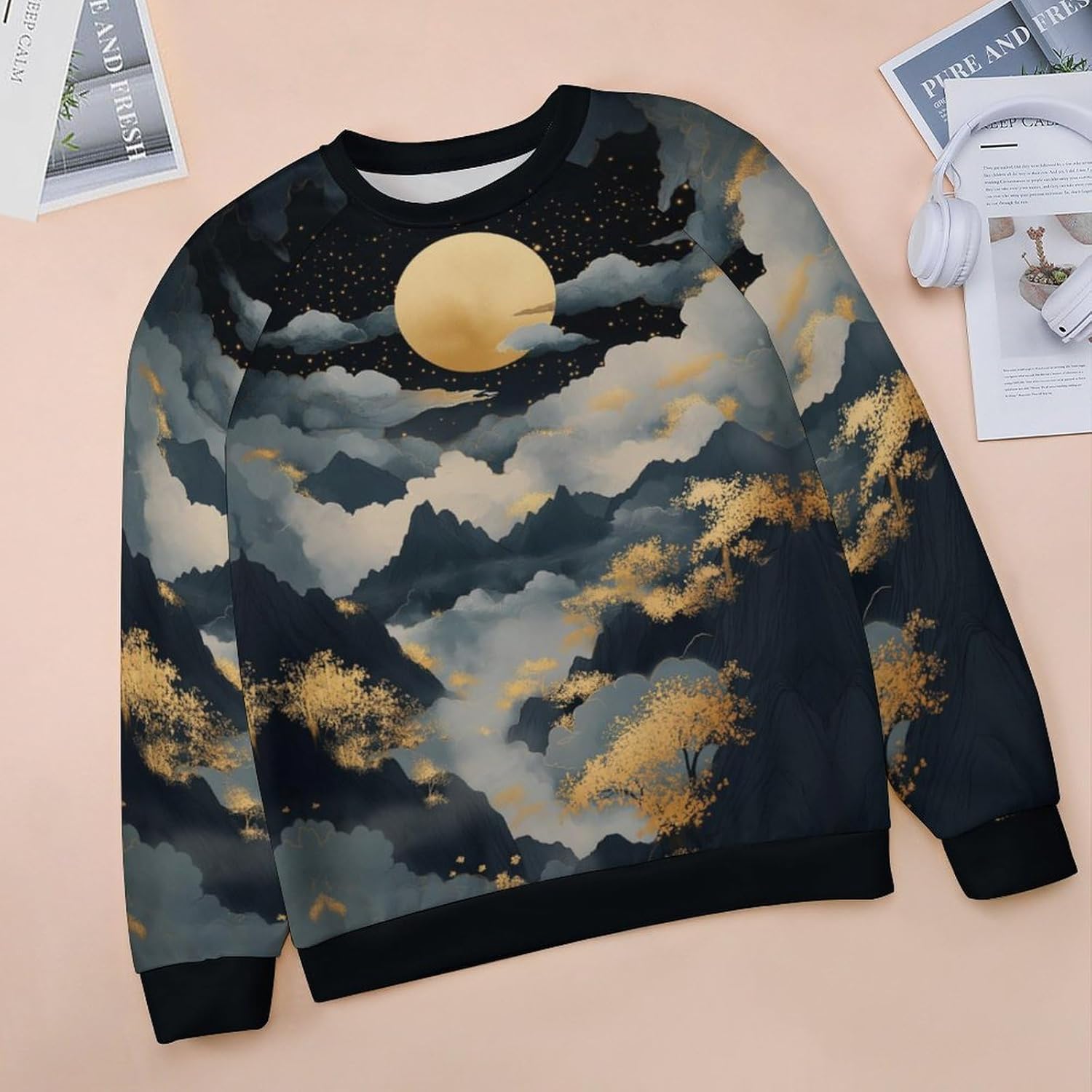 MARSVOVO Graphic Sweatshirts for Women Crewneck Long Sleeve Chinese Ink Painting Print Pullover Fall Tunic Sweatshirts - Image 3