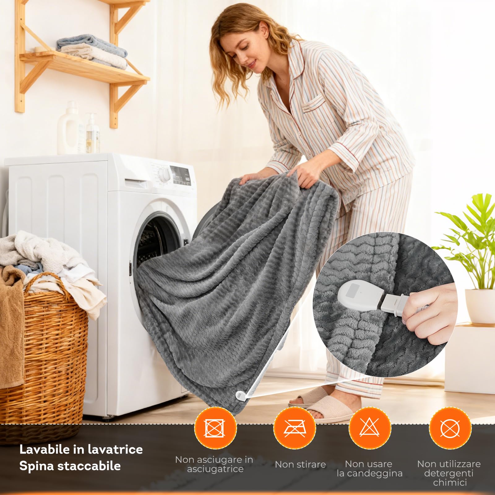 Coperta Riscaldante Elettrica, Coperta Termica 180x130 cm con 9 Impostazioni di Calore, Protezione da Surriscaldamento, Lavabile in Lavatrice, Ideale per Letto, Divano e Ufficio, Riscaldato