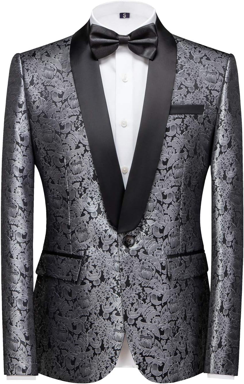 MOGU Mens Tuxedo Suit Jacket Slim Fit Shawl Lapel Wedding Party Dress Blazer