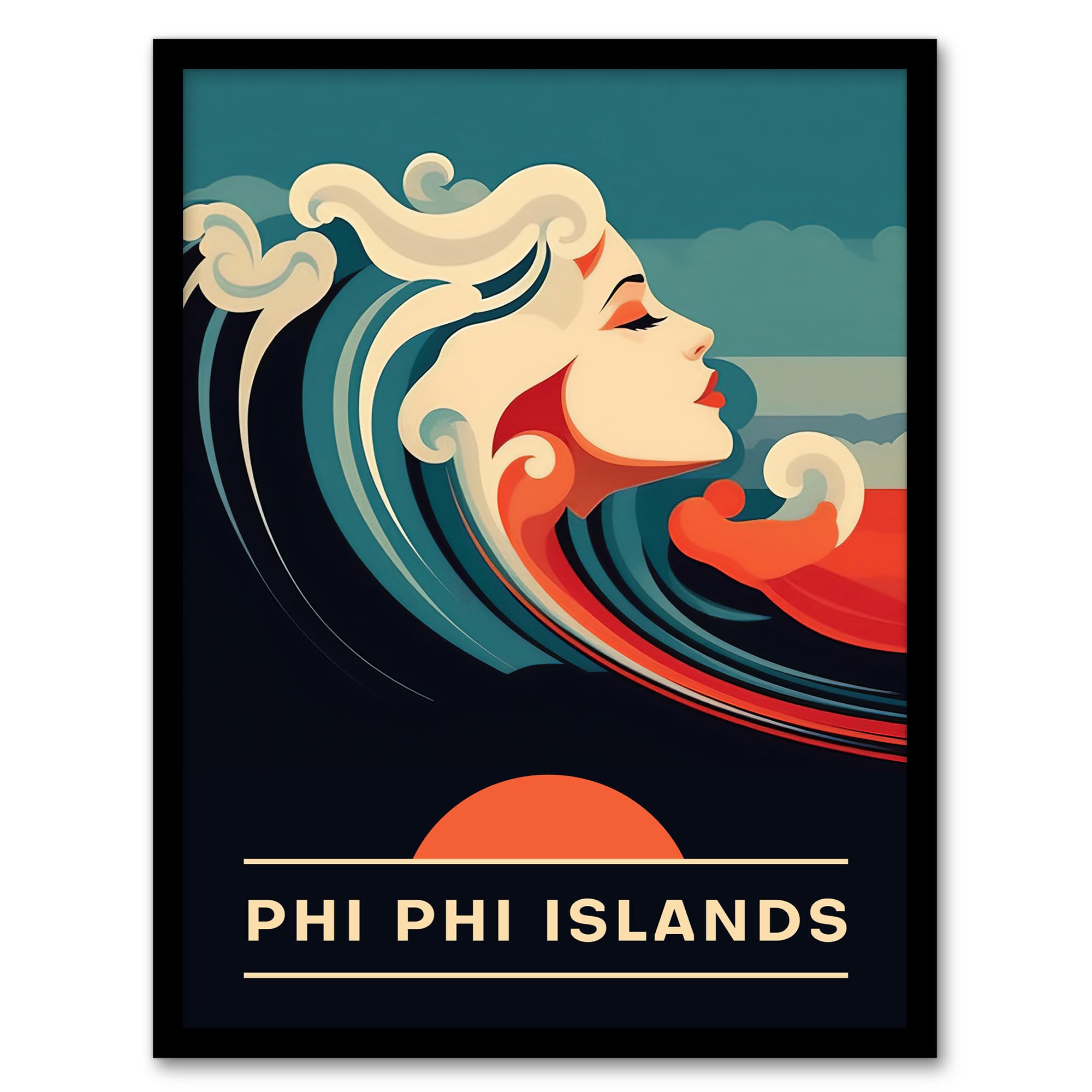 Artery8 The Seaside Calls Phi Phi Islands Beach Thailand Sunset Woman of the Waves Sea Siren Ocean Artwork Framed Wall Art Print A4