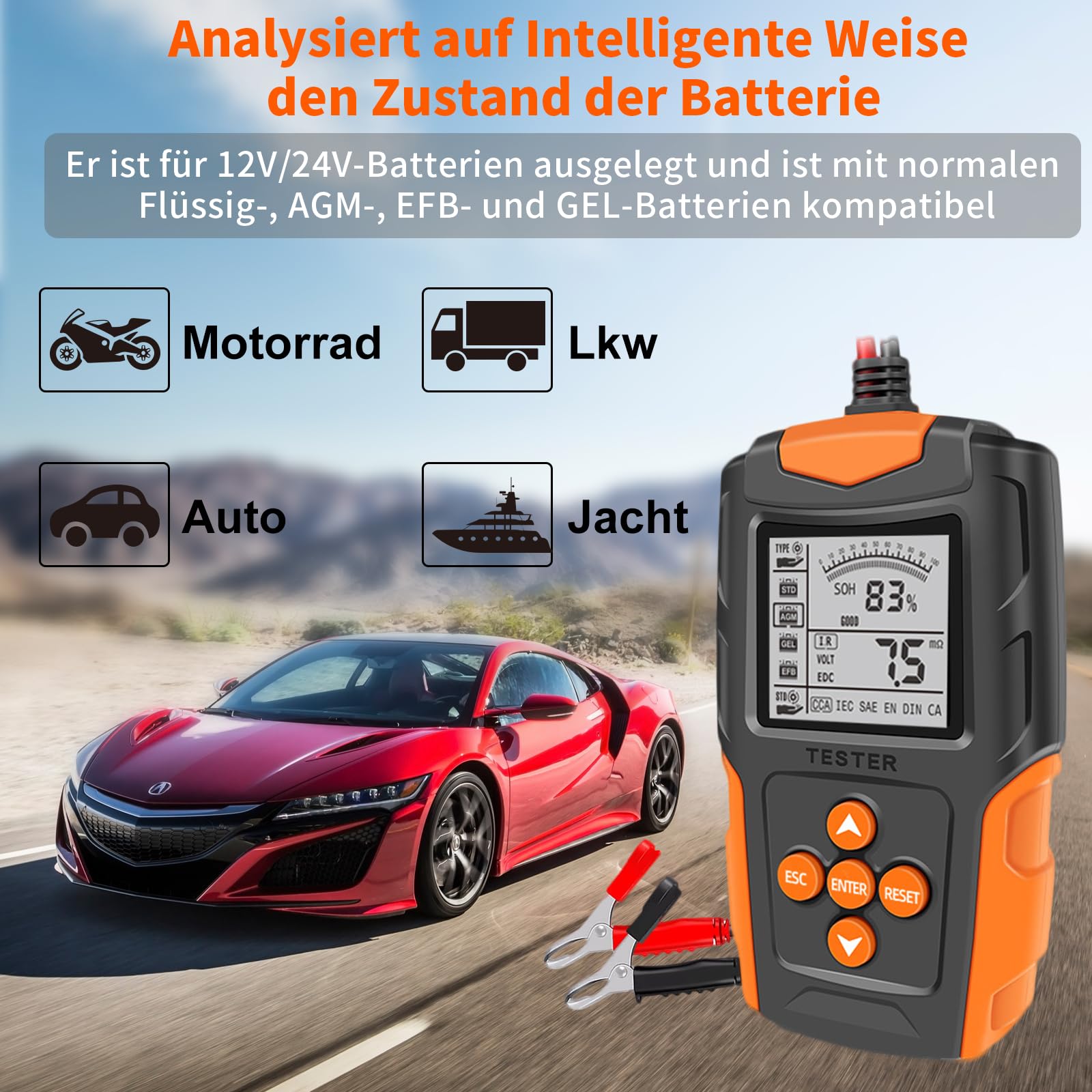 Tester akumulatora samochodowego 12 V/24 V cyfrowy analizator alternatora narzędzie testowe