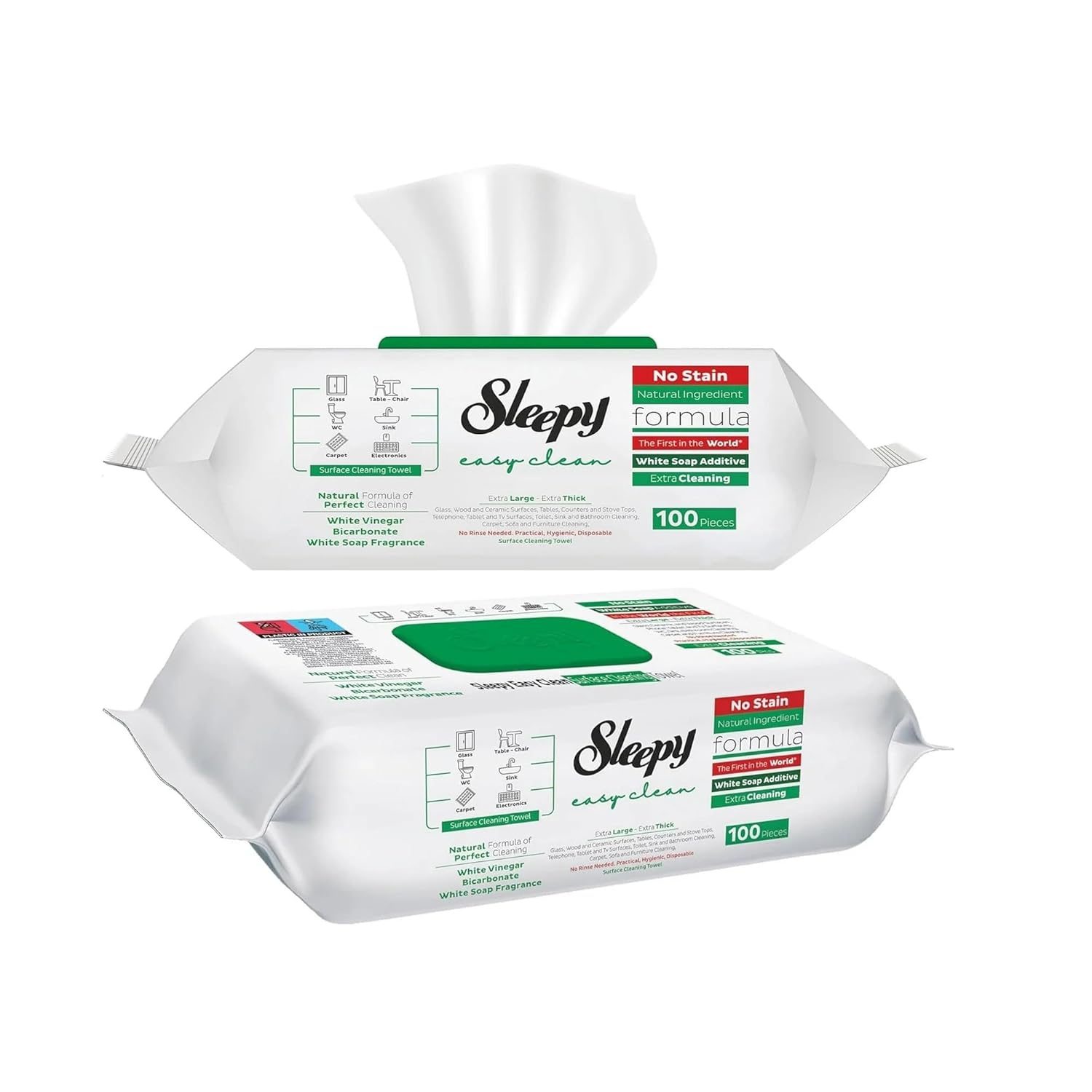 Sleepy Pack of 2 3 and 6 Easy Clean All Purpose Cleaning Wipes White Vinegar and Baking Soda