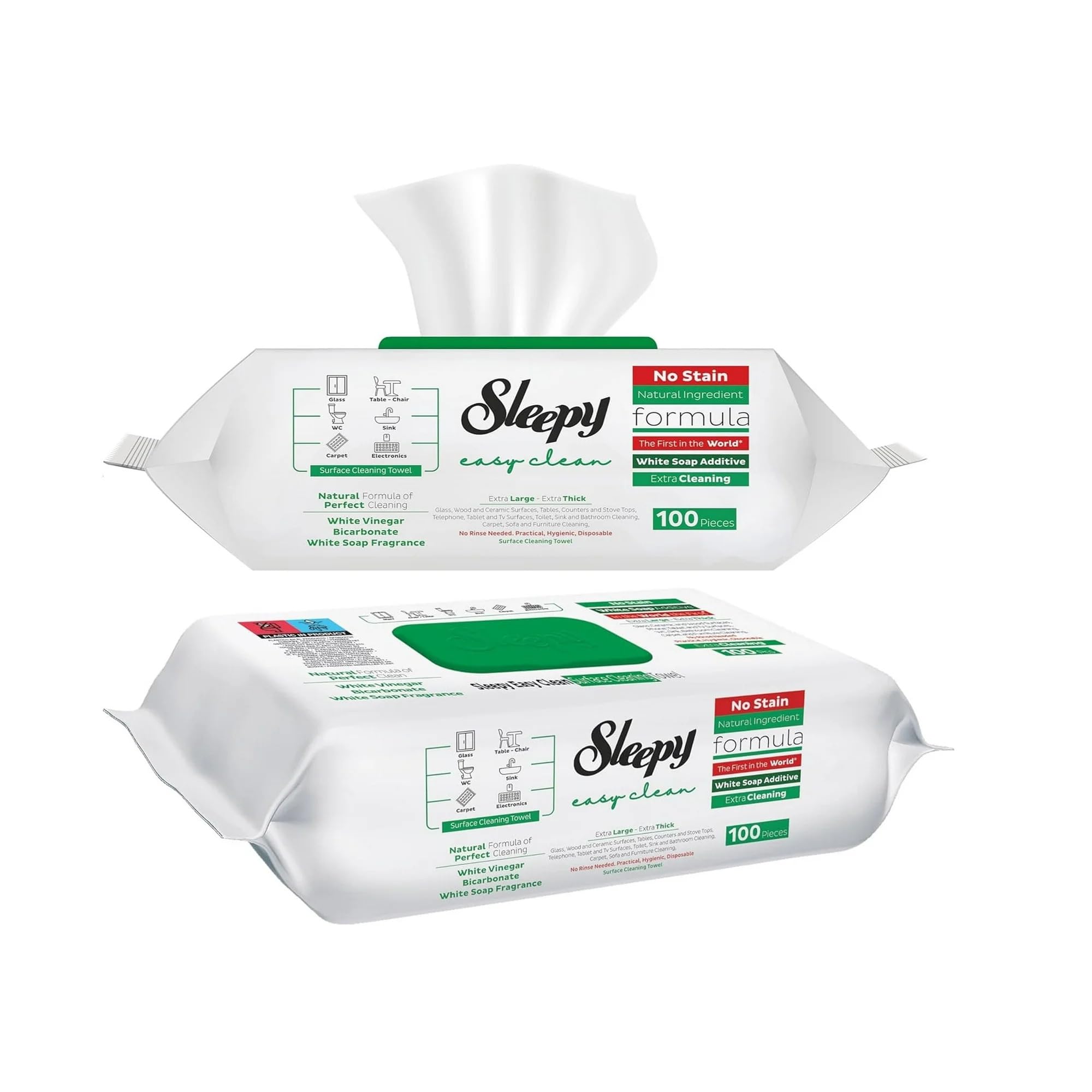 Sleepy Pack of 2 3 and 6 Easy Clean All Purpose Cleaning Wipes White Vinegar and Baking Soda
