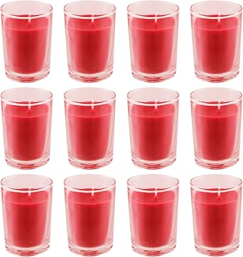 Mega Candles 12 pcs Unscented Glass Red Container Candle, Votive Candles 12 Hour Burn Time 2 Inch x 2.5 Inch, Home Decor, Wedding Receptions, Occasions, Events, Festivities, Meditations, Prayers
