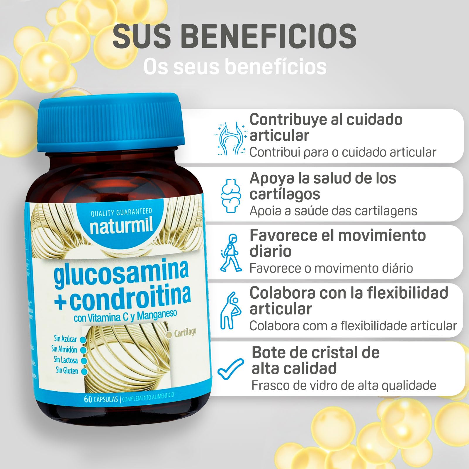 DietMed Naturmil | Glucosamina + Condroitina - 60 Cápsulas | Con Vitamina C y Manganeso