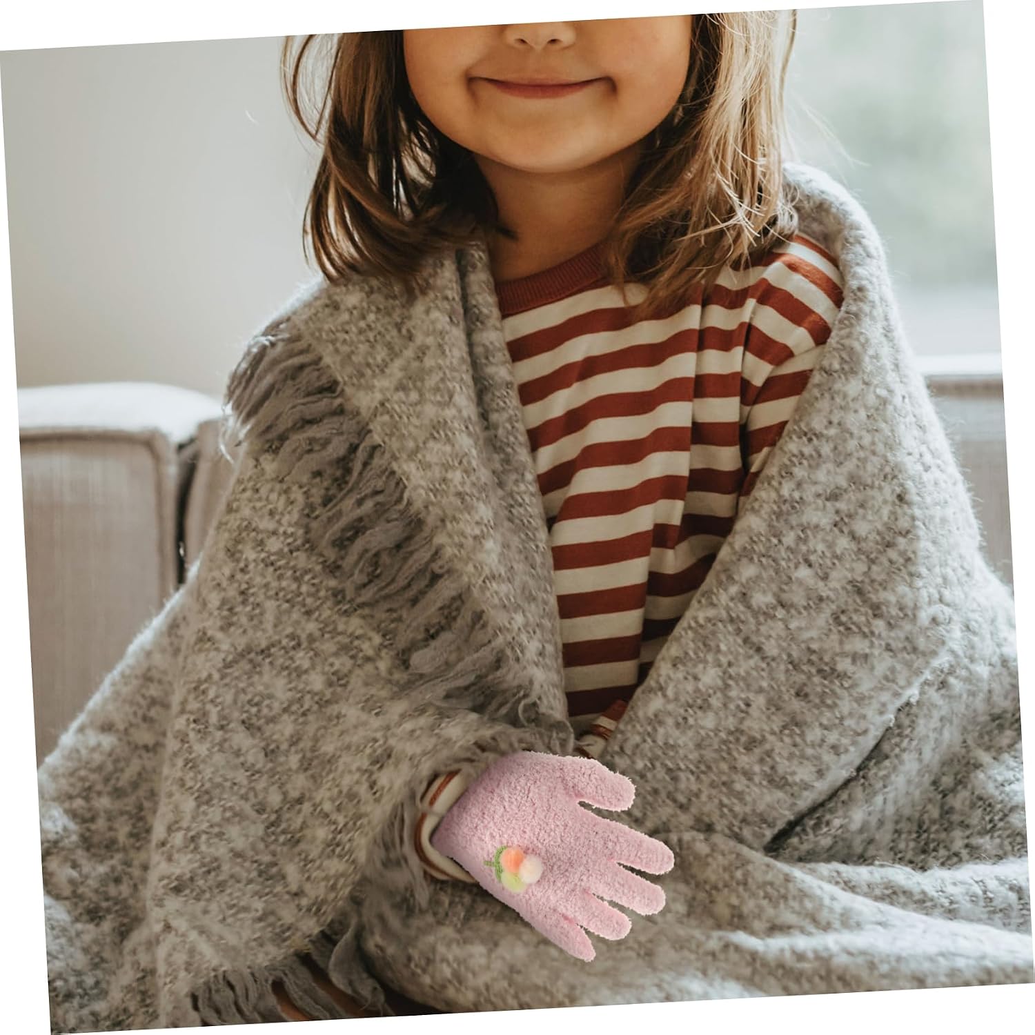 Didiseaon Cozy Winter Gloves for Girls Knitted Boys and Girls Mittens Outdoor Winter Gloves Full Finger Safe Material Pink
