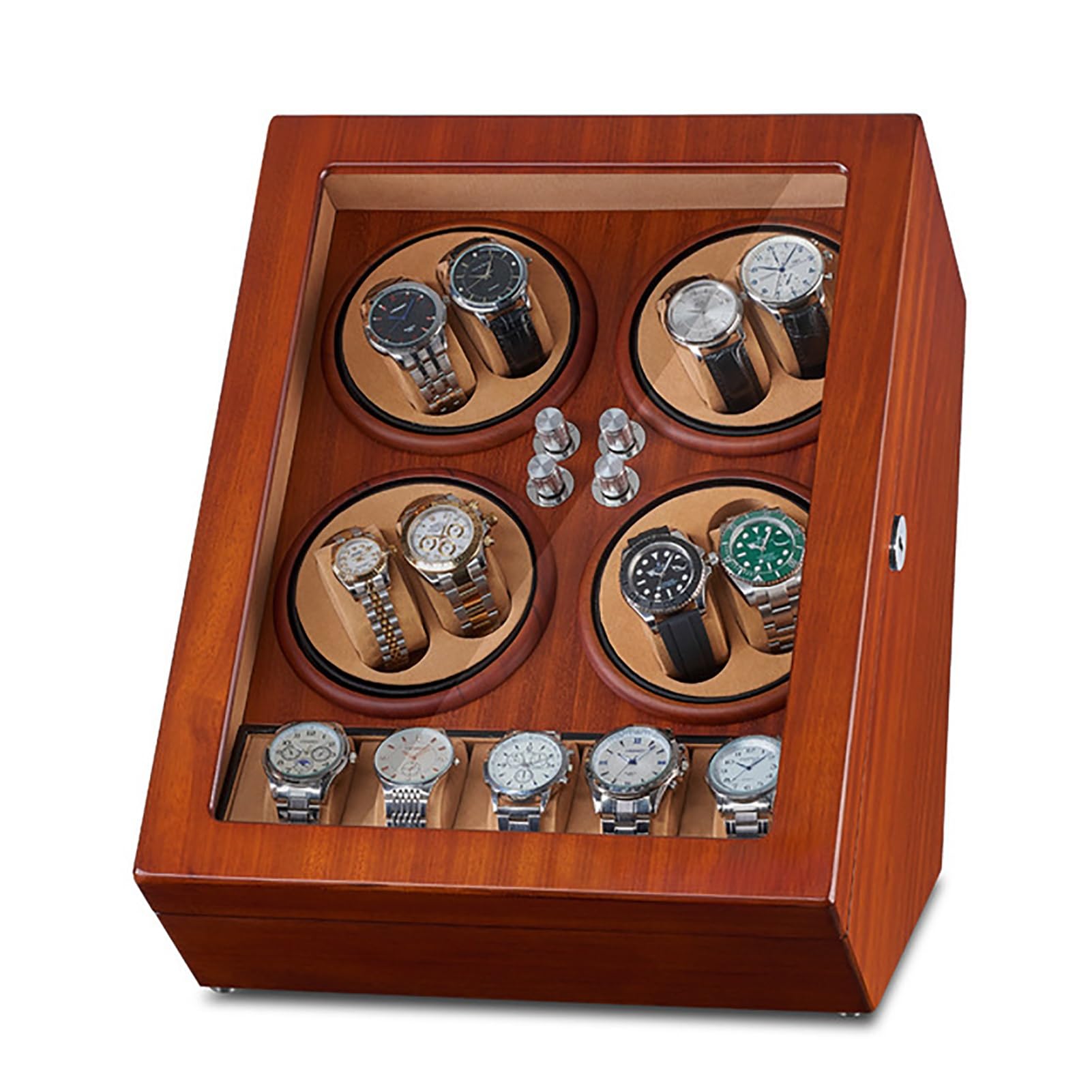 MYUYEE Automatic Rotate Watch Winder 8+5 Leather Storages 5 Rotation Modes Self-Winding Mechanical Watch Case With Quiet Motor For Men And Women Watches (A)