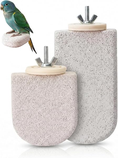2 Piezas Percha para Pájaros de Piedra Mineral, Diseño Hielo en Palo, Palo para Roer Natural, Para Periquitos y Ninfas, Accesorio Jaula para Cuidado del Pico y las Uñas Juguete - 1
