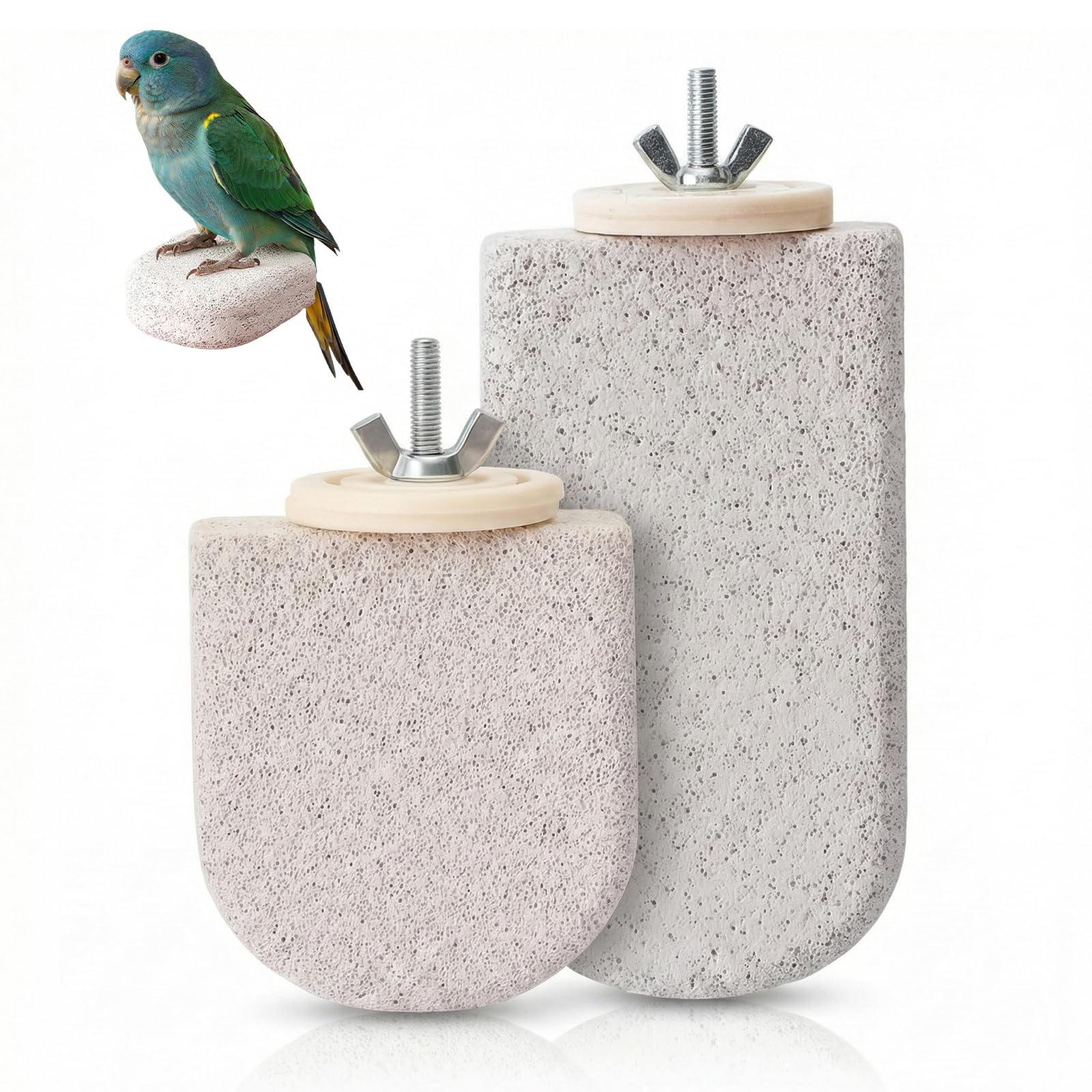 2 Pièces Perchoir Oiseau en Pierre Minérale, Design Glace sur Bâton, Bâton à Ronger Naturel, Pour Perruches Ondulées et Calopsittes, Accessoire Cage à Oiseaux pour Soin du Bec et