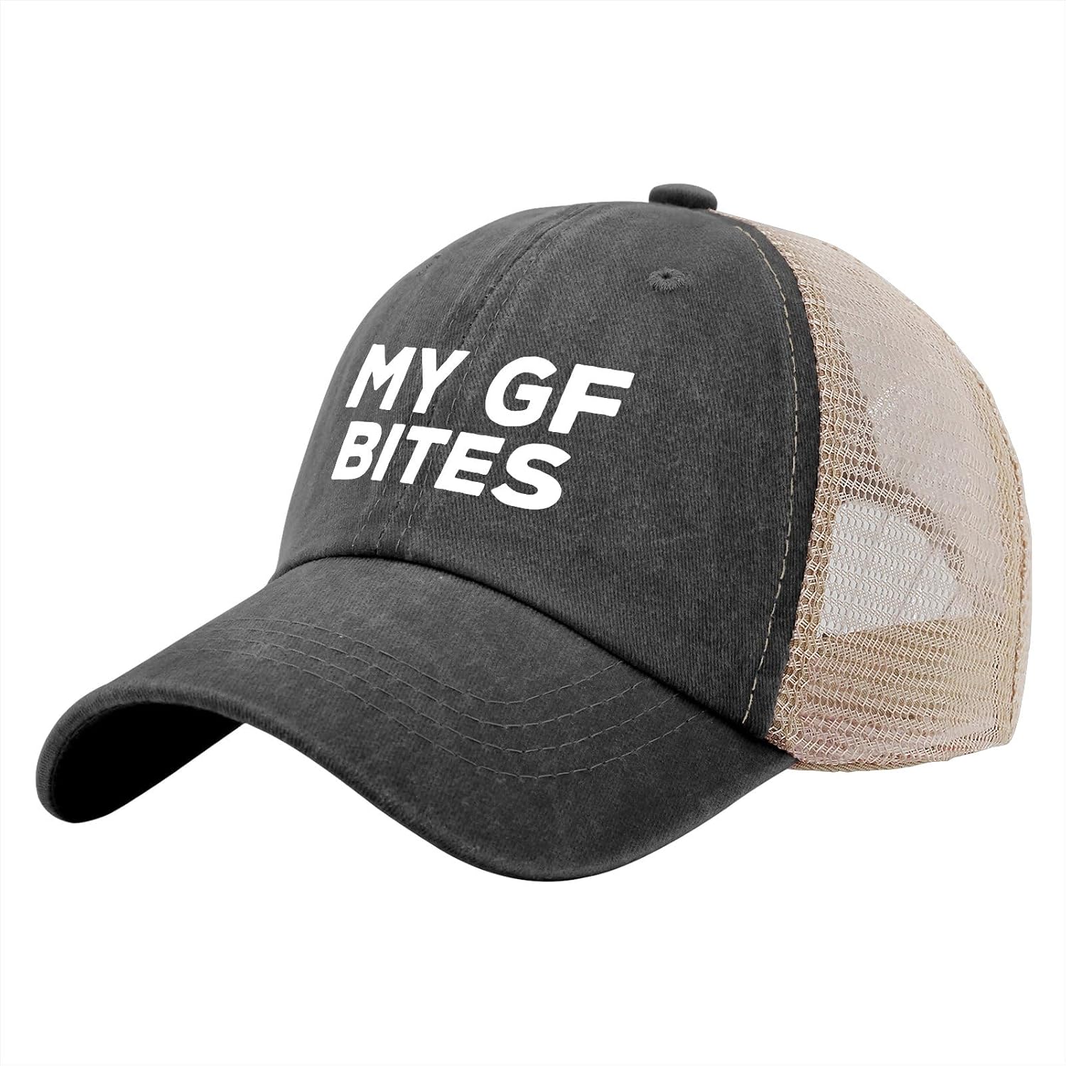 My Girlfriend Bites Trucker Hat Men Funny Mesh Baseball Cap for Summer - Image 2