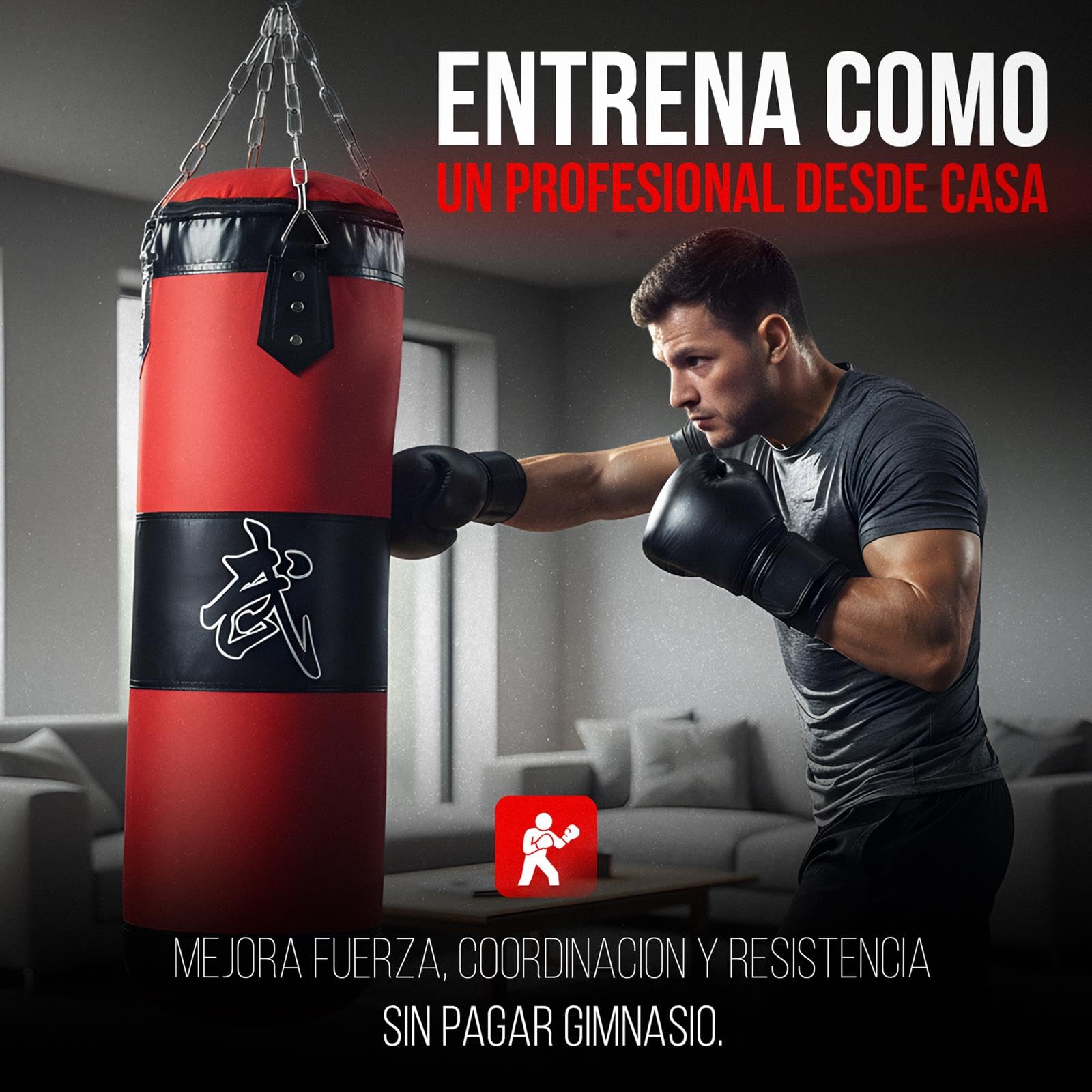 Sacos de Boxeo, Sin-Relleno para Adutos, Cadena, Saco de Boxeo Pesado, MMA, Extremadamente Resistente y Duradero, Kickboxing, Bolsa para Entrenamiento, Fitness, Artes Marciales, Ejercicio Fisico