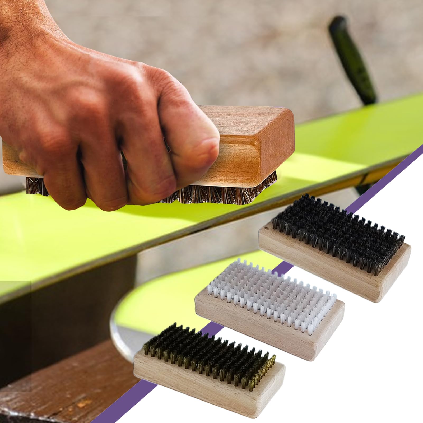 Brosses à fart de ski, brosse à de snowboard - Ensemble de 3 brosses | à polir pour planche de ski - Brosses à d'extérieur portables, brosse à de réparation de Ski comprenant du crin de