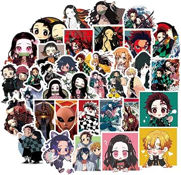 Barisc Stickers of Demon Slayer, Laptop Stickers of Japanese Anime Cartoon Ghost Blade Kamado Tanjirou Nezuko Vinyl Waterproof Graffiti Decals for Hydroflask Water Bottle Computer PS4, Kids Gift 50Pcs
