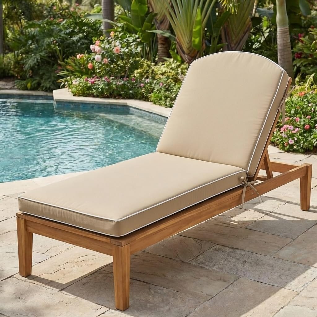80 x 26 inch Outdoor Chaise Lounge Cushion Extra Wide High-Water Resistant 3" Resilience Foam Lounge Chair Cushion with 4 Ties for Patio Pool