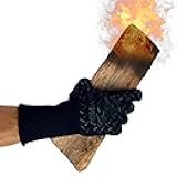 BBQ Grill Firepit Oven Mitts Highest Heat Resistance EN407 Lab Certified (X-Large, Black/Black)