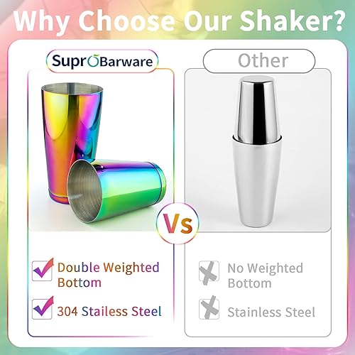 Miniatura 4 de Coctelera de acero inoxidable, 2 piezas de 18 onzas y 28 onzas, juego de coctelera Boston coctelera de Martini Shakers para barman - deslumbrante