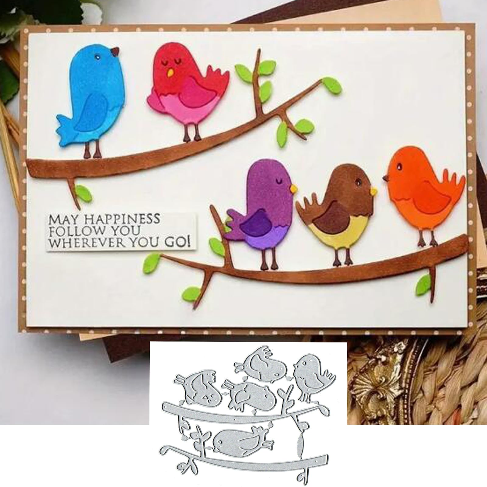 Metal Cutting Dies with Bird Branch Tree Branch Leaf Bird Cutting Dies Stencils DIY Scrapbooking Decorative Embossing Paper Scrapbooking Card Making 5 Pieces