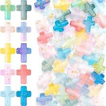 50pcs Cross Beads for Bracelets, Mini Cross Spacer Beads for Jewelry Making, Acrylic Religious Crucifix Charms Assortments for DIY Bracelets Necklaces Earrings- Multicolor