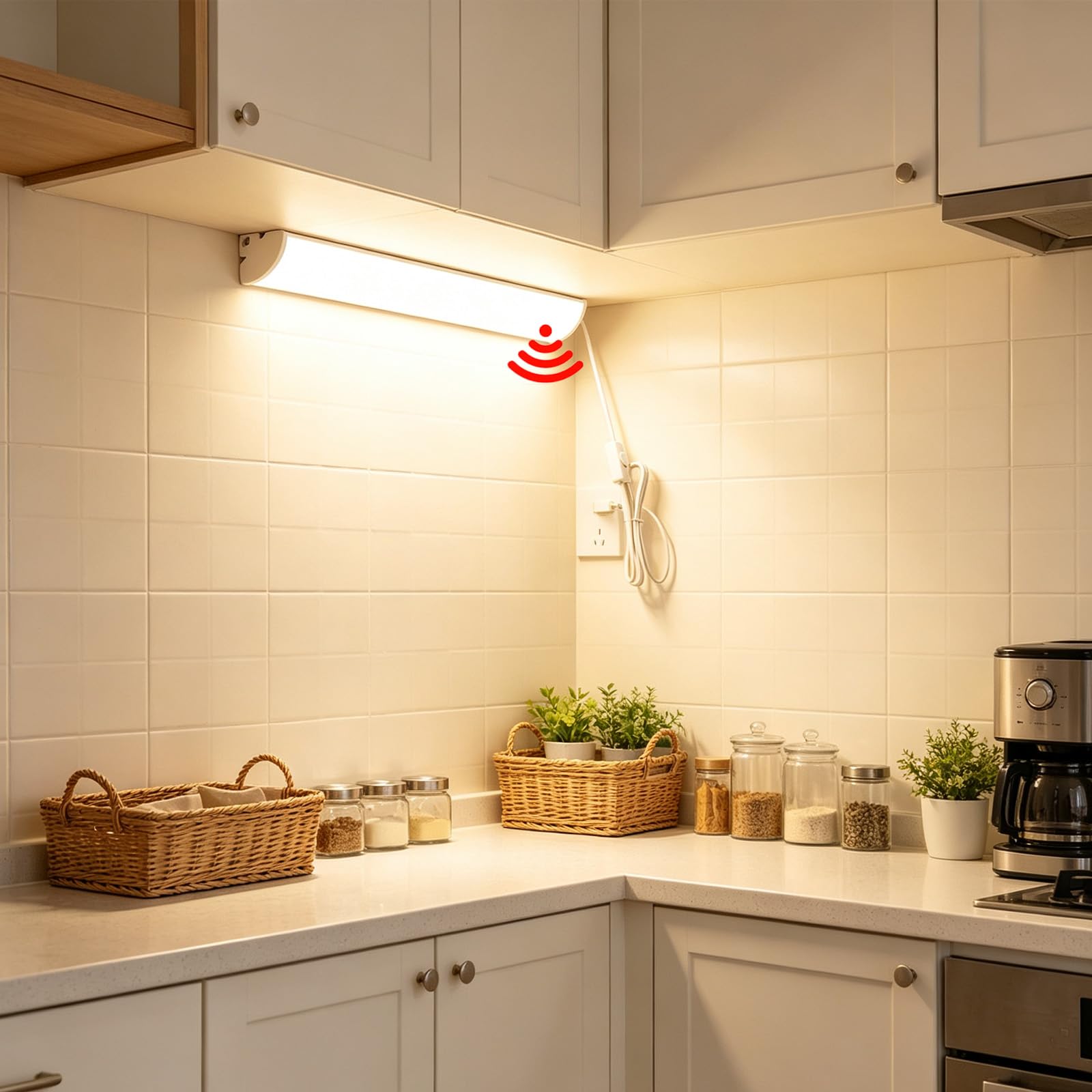 LED Wandleuchten mit Schalter und Stecker Unterbauleuchte Wandbeleuchtung mit Bewegungsmelder Modern Minimalistisch Wandleuchte für Wohnzimmer Küche Schlafzimmer (Weiß Weißes Licht,30cm)