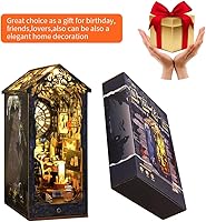 Vista 6 de Rompecabezas de madera 3D con caja de música de luz sensor, kit de montaje de rincón de libros en miniatura, kit de montaje de rincón de libros