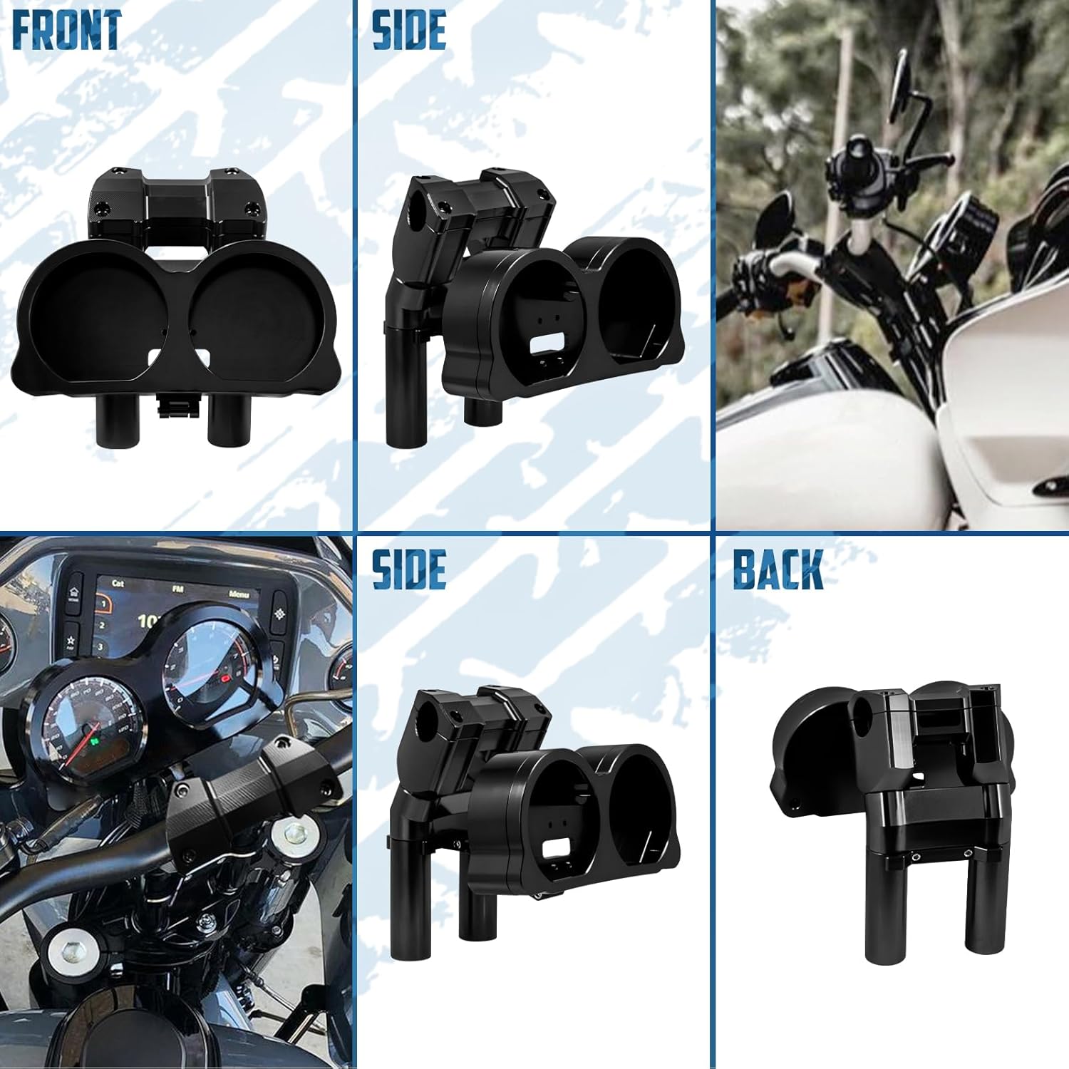 Handlebar Risers with Speedometer Instrument Panel Motorcycle 8 inches Handle Bar Riser Extension with Gauge Bezel Kit Fit for Harley Road Glide Models 2015-2023 (Black)