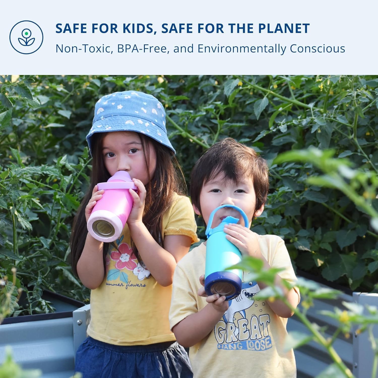 Re-Play 12 oz Water Bottle for Kids - Vacuum-Insulated Stainless Steel Tumbler with Flip-Straw, Spill and Leak-Proof Design, Dishwasher and Freezer Safe, 2 Pack Pool Blue and True Blue