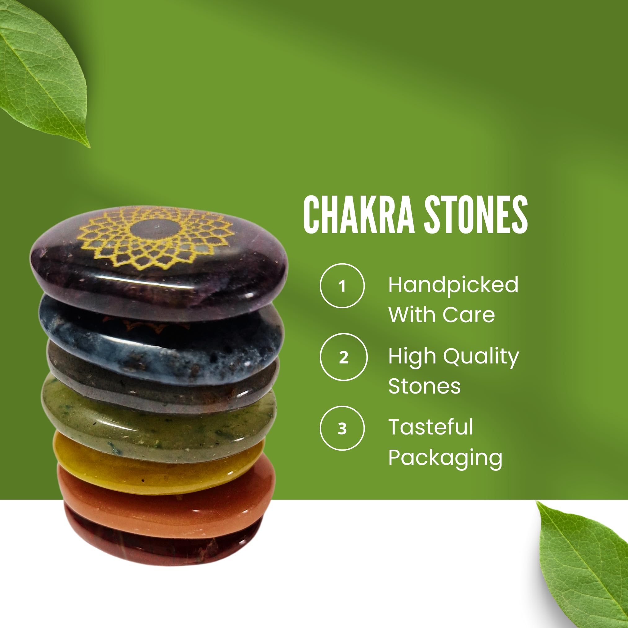 Premium Chakra Steine Set mit Armband – Handgefertigte 7 Edelsteine – Natursteine in edler Holzbox – Chakra Heilsteine Set für spirituelles Gleichgewicht und Energiearbeit - Worry Stones