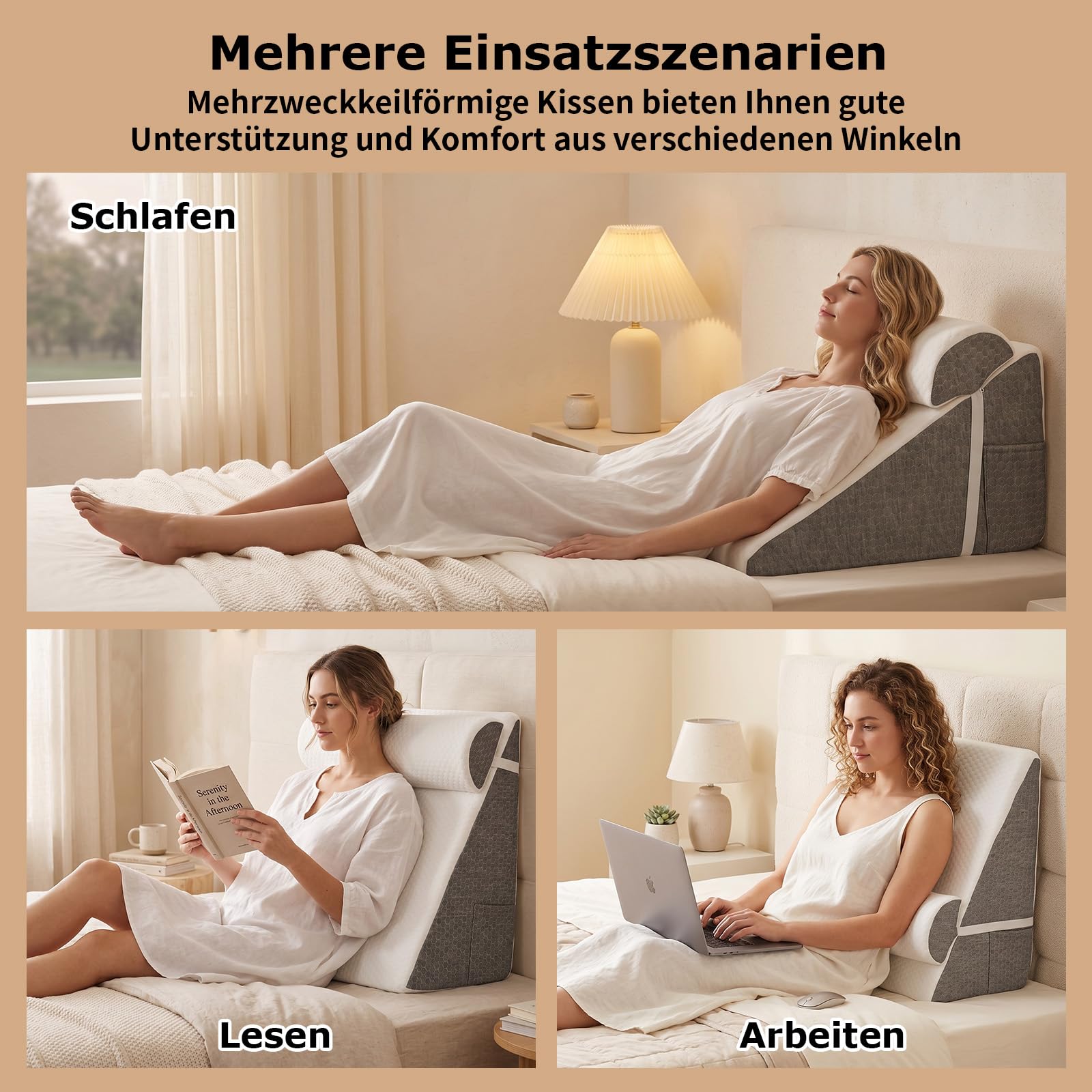 Keilkissen für Bett und Sofa, Schaum Reflux Kissen, Orthopädisches Schlafapnoe Kissen, Dreieckiges Kissen, für Schnarchen, Rückenschmerzen Linderung, Beinhochlagerung, Erholung nach Operationen, Lesen