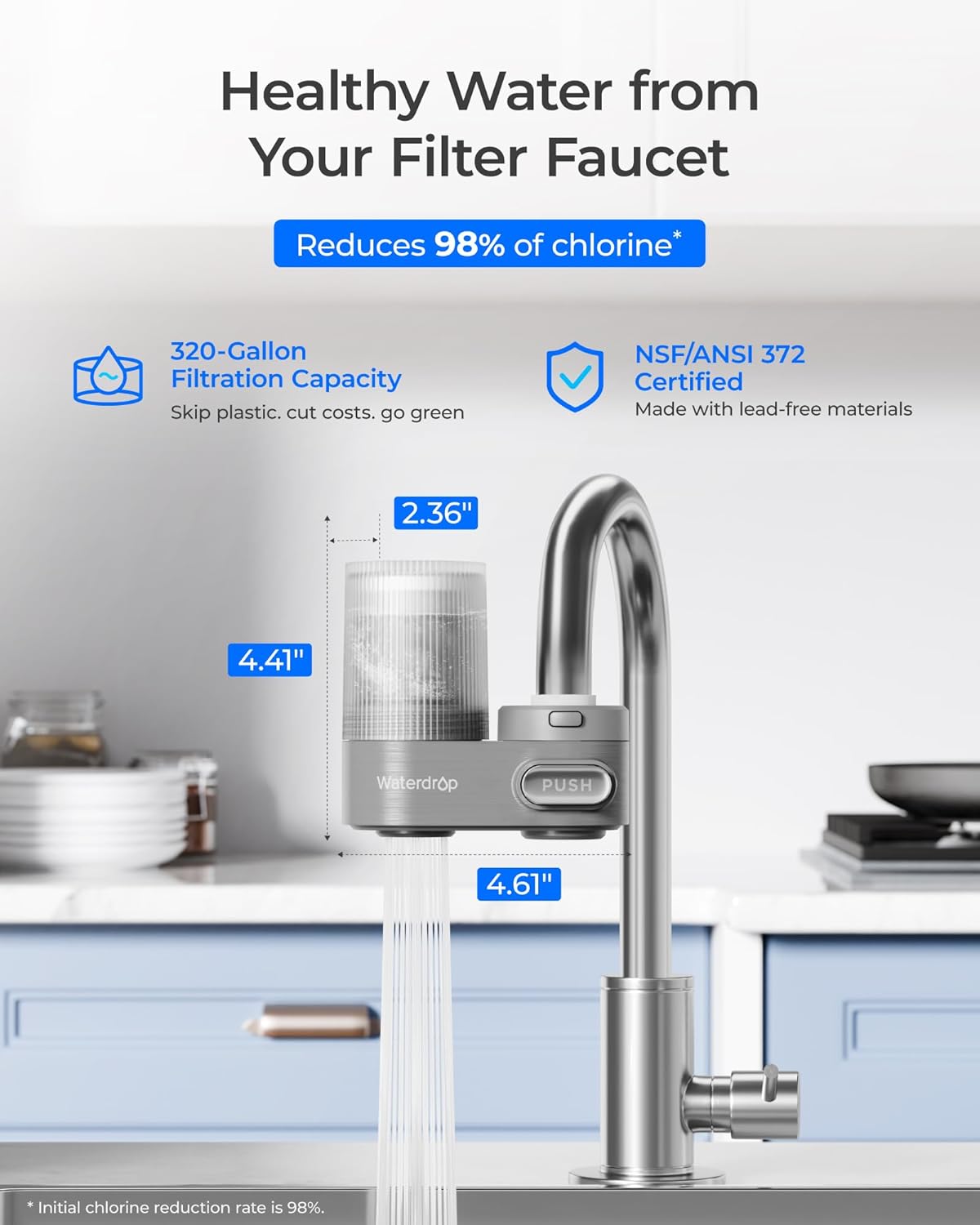 Waterdrop Water Filter for Sink Faucet, Visible Filter Housing, 320-Gallon Long Life, Faucet Mount Water Purifier, Water Filter for Kitchen Sink, NSF Certified, Reduces 98% Chlorine, 4 Filter