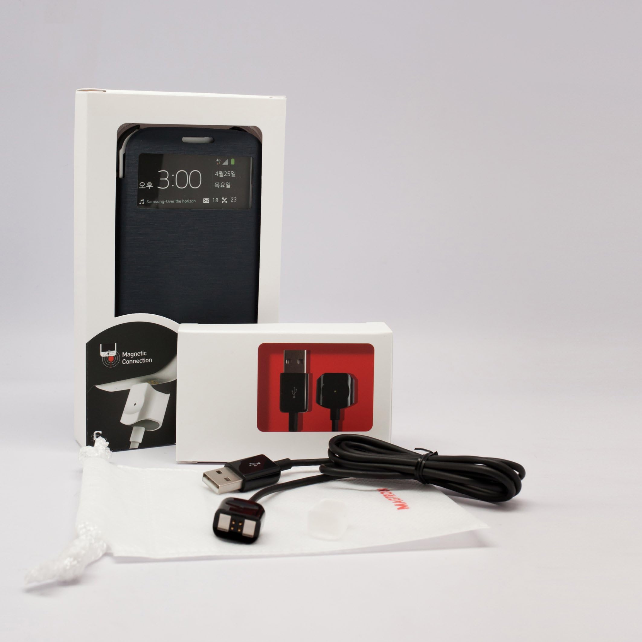 MagNector Dark Gray S-View Protective Flip Cover Hard Case w/ Pogo Magnetic Charge & Sync Data Cable Combo for Samsung Galaxy S3