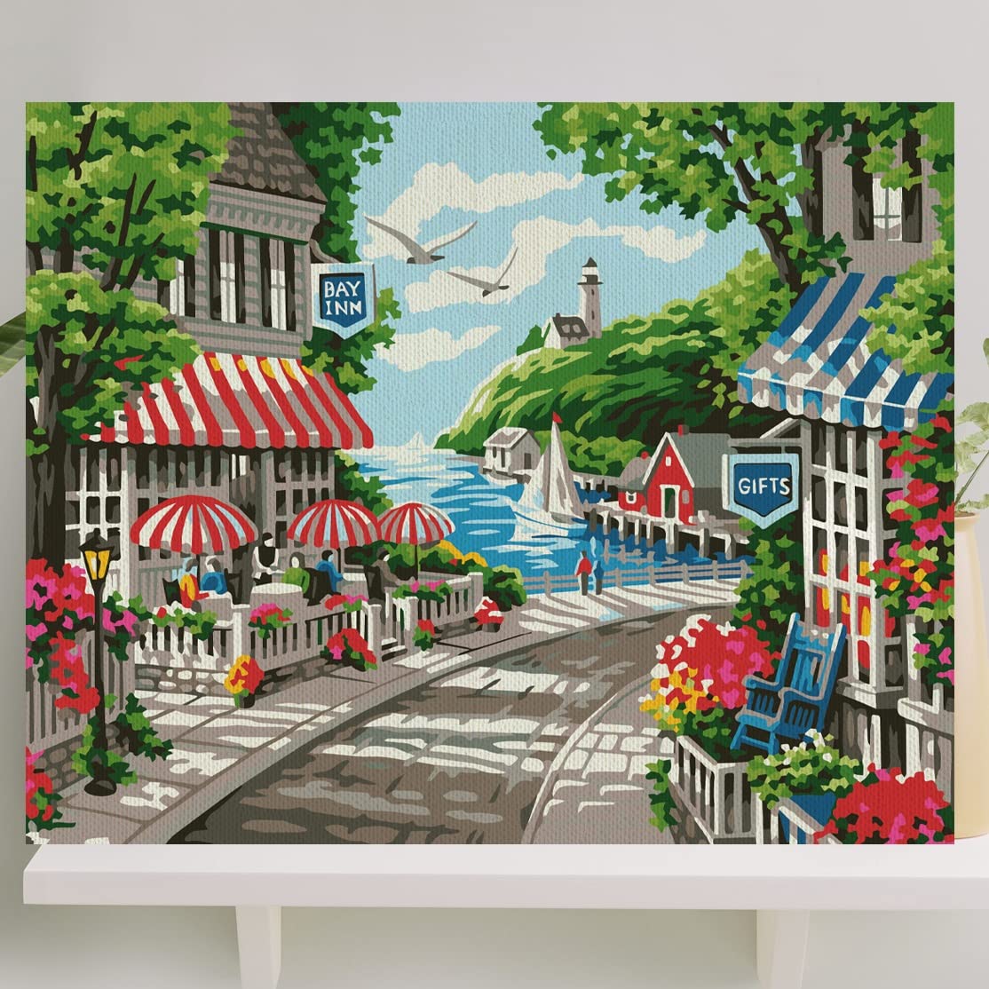 Sayılarla Boyama Tuval Seti Fırça Boya Dahil (Çıtalı) 40x50 CM - Sahil Kasabası